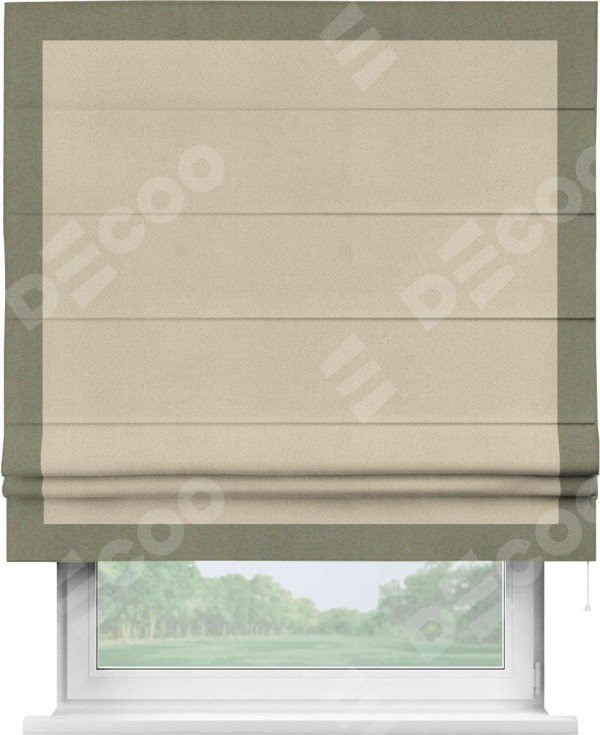 Римская штора «Кортин» с кантом Чесс, для проема, ткань блэкаут однотонный кофейно-бежевый