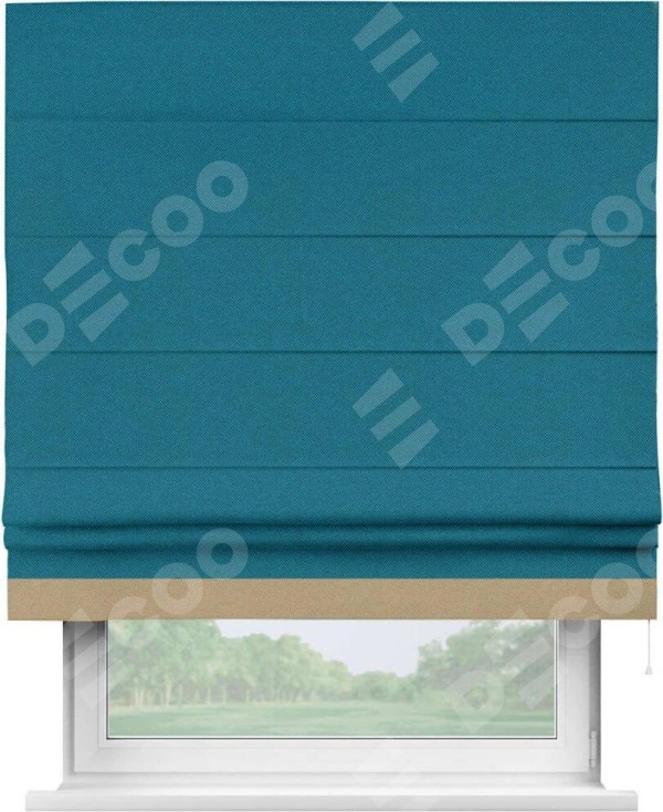 Римская штора «Кортин» с кантом Джестер, для проема, ткань лён димаут, светло-синий