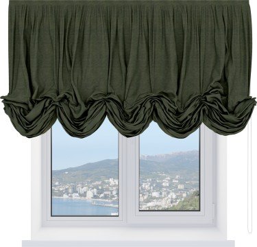Австрийская штора «Кортин», ткань софт однотонный зелёный