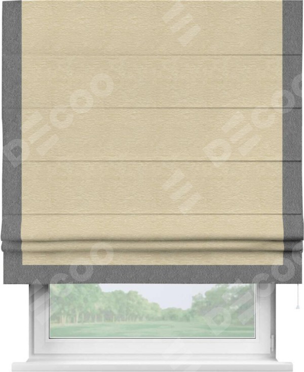 Римская штора «Кортин» с кантом Виктория, для проема, ткань софт однотонный светло-бежевый