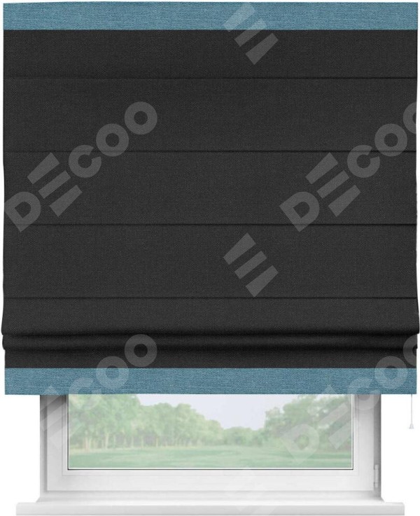 Римская штора «Кортин» с кантом Горизонт, для проема, ткань лён черный