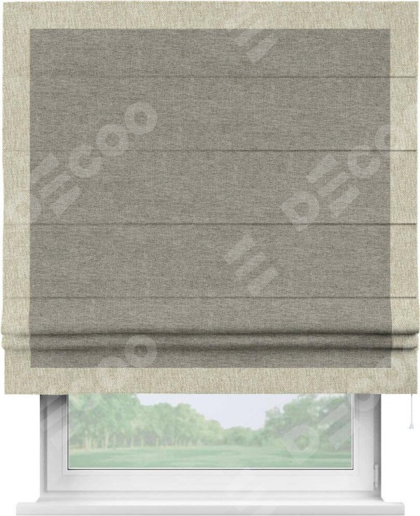 Римская штора «Кортин» с кантом Чесс, для проема, ткань стиф димаут серо-коричневый