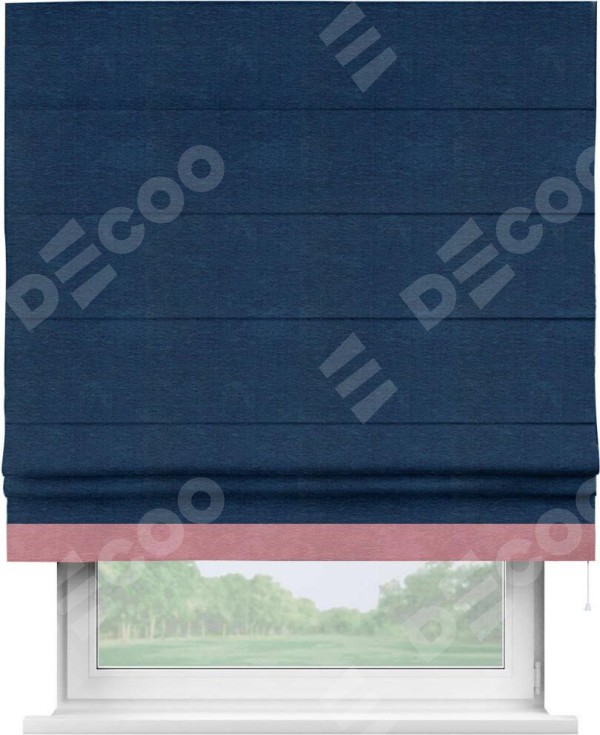 Римская штора «Кортин» с кантом Джестер, для проема, ткань софт однотонный синий