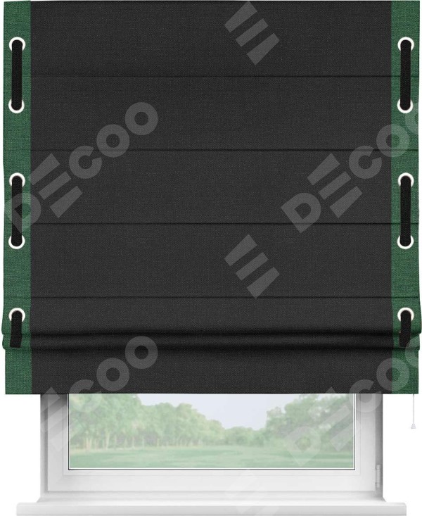 Римская штора «Кортин» с кантом Стрим Дуо (люверсы с пояском), для проема, ткань лён черный