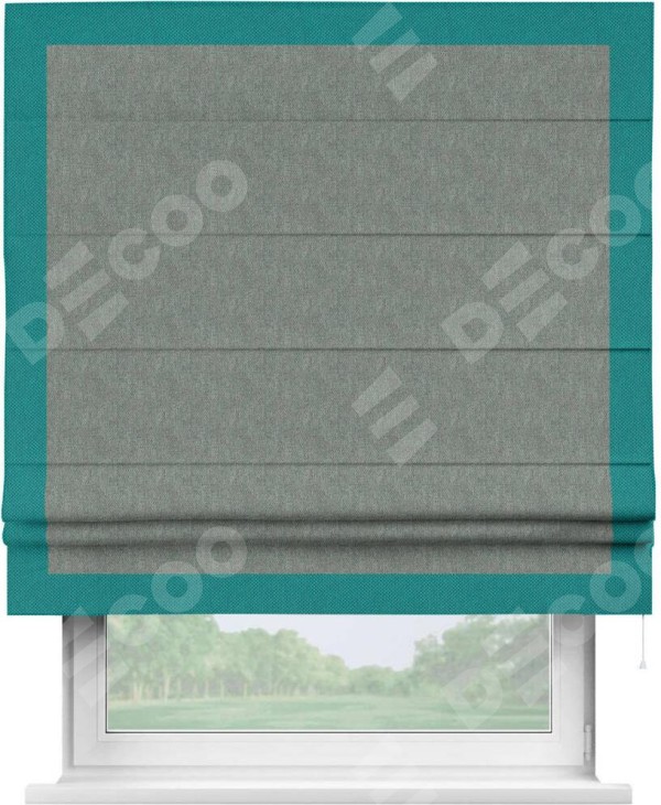 Римская штора «Кортин» с кантом Чесс, для проема, ткань лён димаут, серый