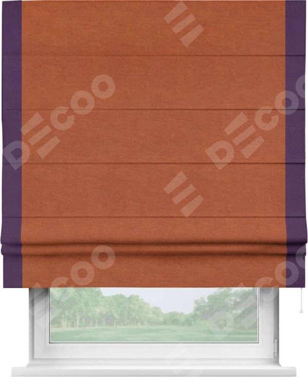 Римская штора «Кортин» с кантом Стрим Дуо, для проема, ткань вельвет терракотовый