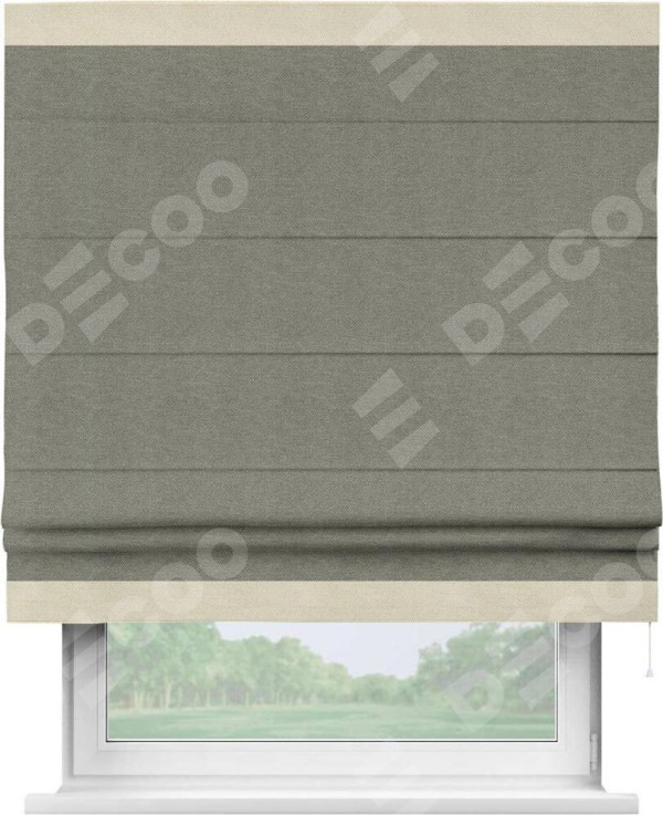 Римская штора «Кортин» с кантом Горизонт, для проема, ткань лён димаут, стальной