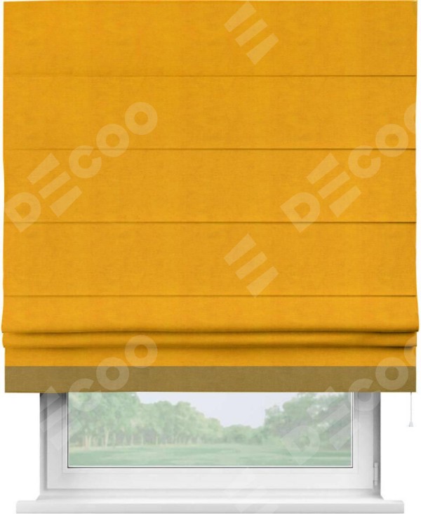 Римская штора «Кортин» с кантом Джестер, для проема, ткань вельвет желтый