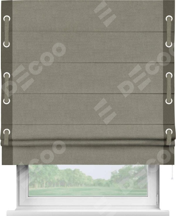 Римская штора «Кортин» с кантом Стрим Дуо (люверсы с пояском), для проема, лён блэкаут шампань