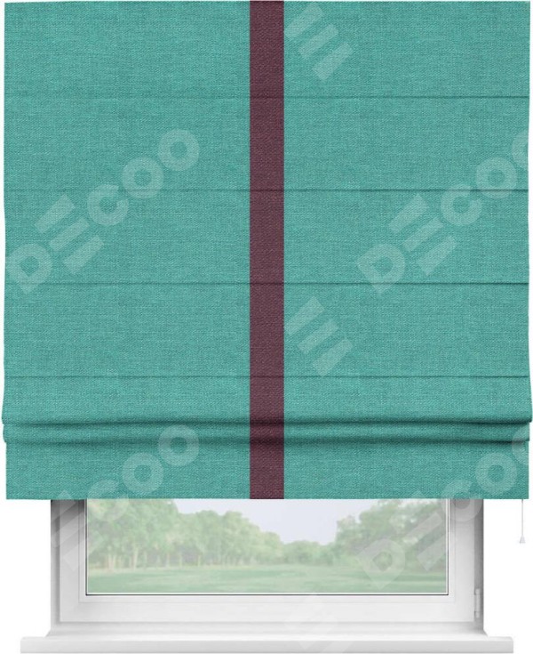 Римская штора «Кортин» с кантом Хайвэй, для проема, ткань лён изумрудный