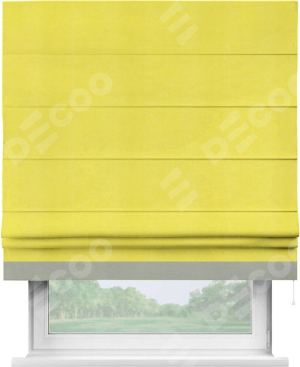 Римская штора «Кортин» с кантом Джестер, для проема, ткань вельвет cветло-желтый