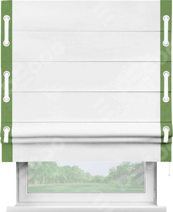 Римская штора «Кортин» с кантом Стрим Дуо (люверсы с пояском), для проема, ткань вельвет белый