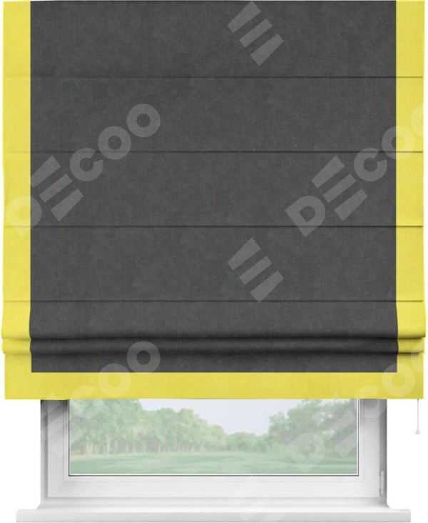 Римская штора «Кортин» с кантом Виктория, для проема, ткань вельвет цвет тёмно-серый