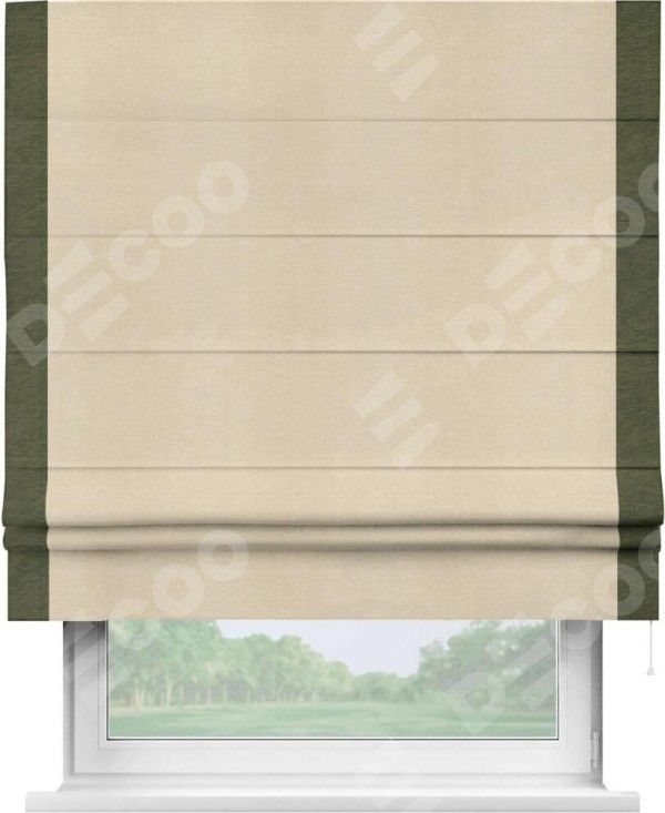 Римская штора «Кортин» с кантом Стрим Дуо, для проема, ткань софт однотонный бежевый лайт