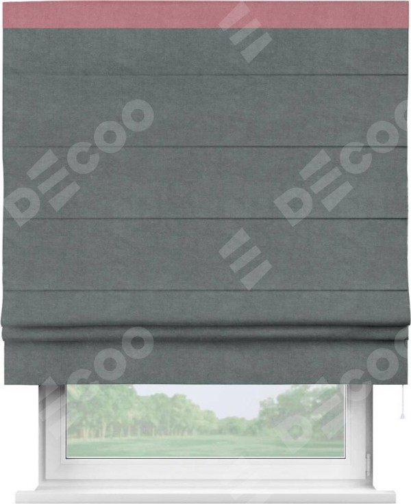 Римская штора «Кортин» с кантом Кинг, для проема, ткань вельвет серый