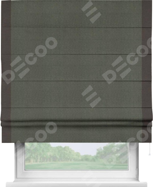 Римская штора «Кортин» с кантом Стрим Дуо, для проема, ткань лён димаут, графит