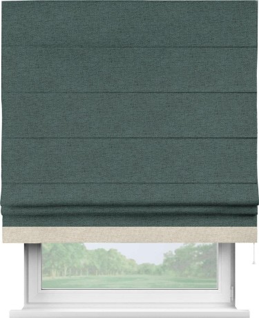 Римская штора «Кортин» с кантом Джестер, для проема, ткань стиф димаут сине-зелёный