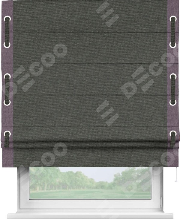 Римская штора «Кортин» с кантом Стрим Дуо (люверсы с пояском), для проема, ткань лён димаут, графитово-серый