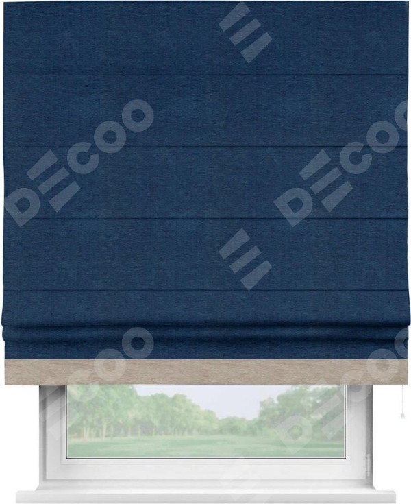 Римская штора «Кортин» с кантом Джестер, для проема, ткань софт однотонный синий