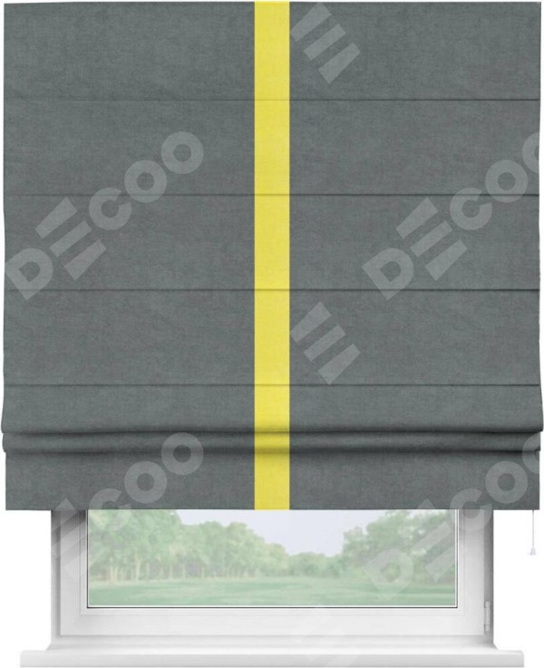 Римская штора «Кортин» с кантом Хайвэй, для проема, ткань вельвет серый