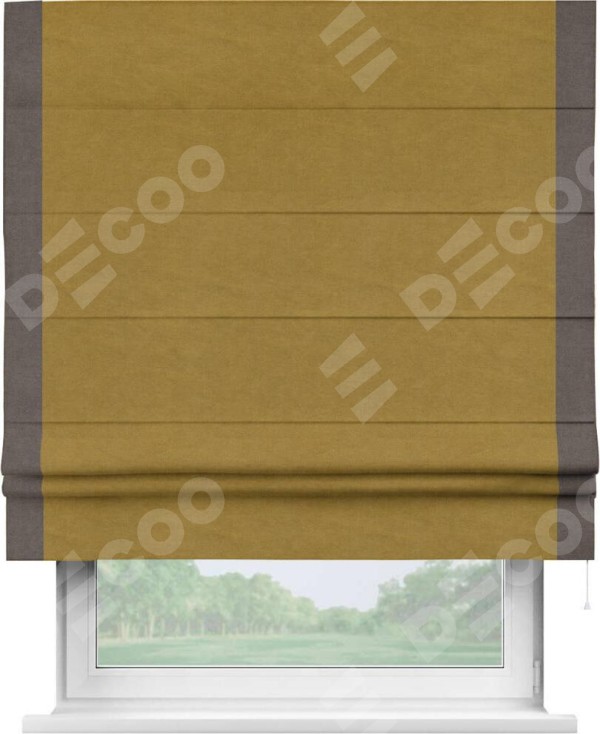 Римская штора «Кортин» с кантом Стрим Дуо, для проема, ткань вельвет светло-коричневый