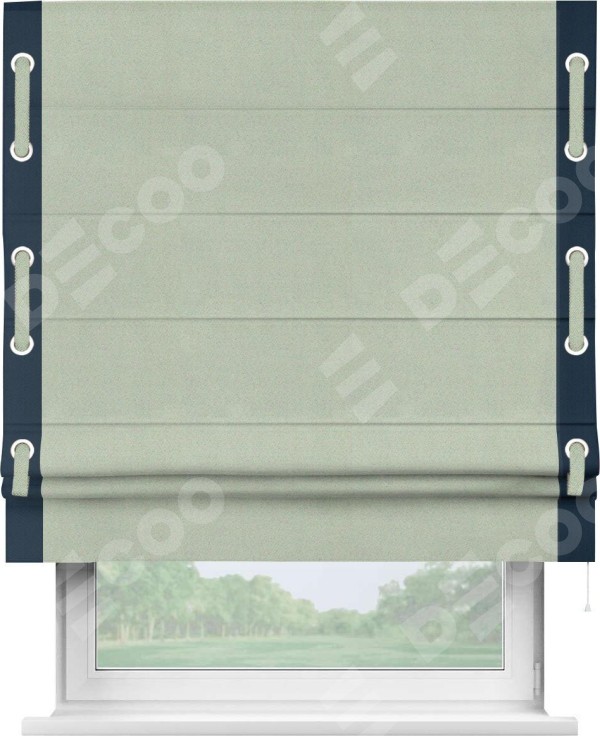 Римская штора «Кортин» с кантом Стрим Дуо (люверсы с пояском), для проема, ткань блэкаут однотонный светло-серый