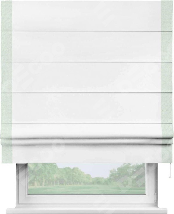 Римская штора «Кортин» с кантом Стрим Дуо, для проема, ткань однотонная белоснежная