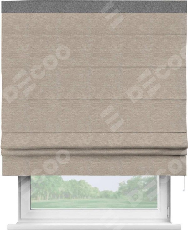 Римская штора «Кортин» с кантом Кинг, для проема ткань софт однотонный темно-бежевый