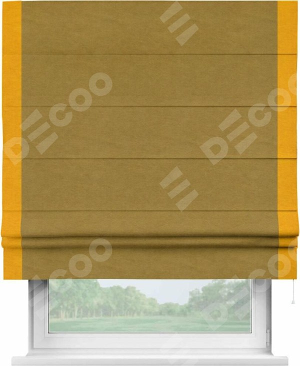 Римская штора «Кортин» с кантом Стрим Дуо, для проема, ткань вельвет светло-коричневый