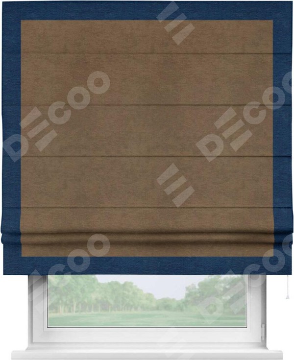 Римская штора «Кортин» с кантом Чесс, для проема, ткань софт однотонный бронзовый