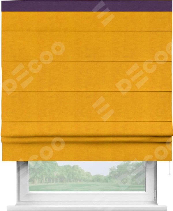 Римская штора «Кортин» с кантом Кинг, для проема, ткань вельвет желтый