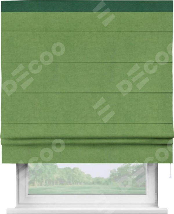 Римская штора «Кортин» с кантом Кинг, для проема, ткань вельвет салатовый