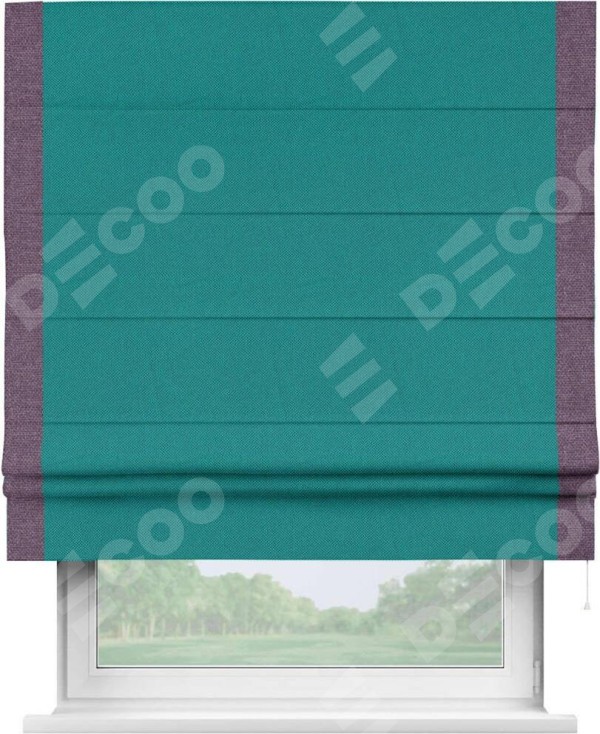 Римская штора «Кортин» с кантом Стрим Дуо, для проема, ткань лён димаут, тёмно-бирюзовый