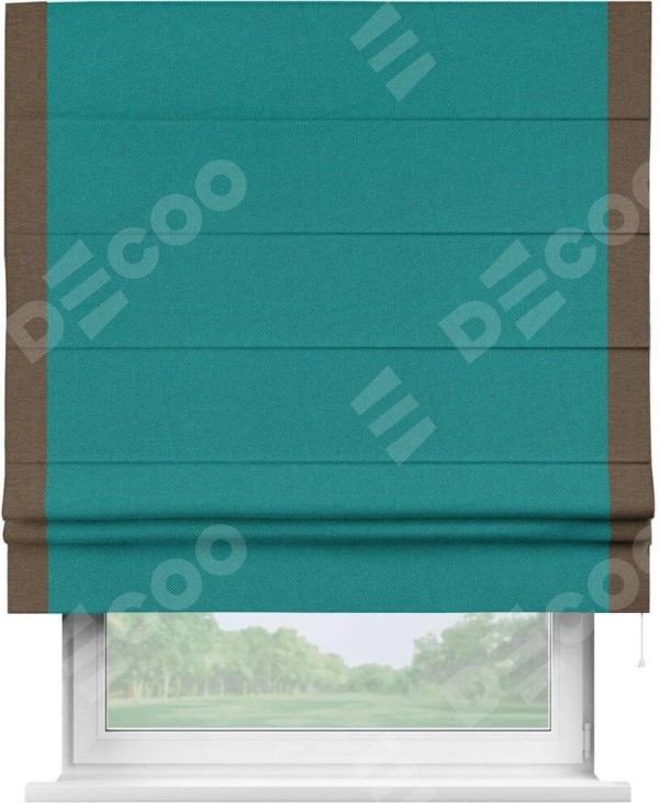 Римская штора «Кортин» с кантом Стрим Дуо, для проема, ткань лён димаут, тёмно-бирюзовый