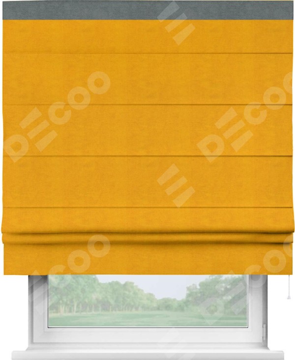 Римская штора «Кортин» с кантом Кинг, для проема, ткань вельвет желтый