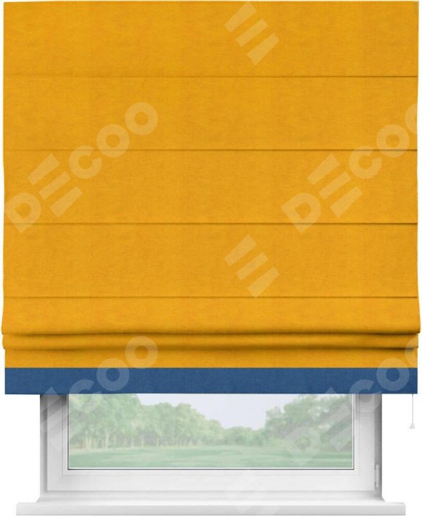 Римская штора «Кортин» с кантом Джестер, для проема, ткань вельвет желтый