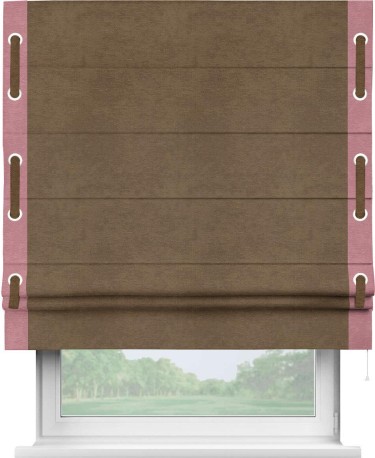 Римская штора «Кортин» с кантом Стрим Дуо (люверсы с пояском), для проема, ткань софт однотонный бронзовый