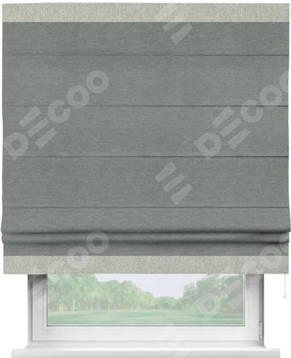 Римская штора «Кортин» с кантом Горизонт, для проема, ткань твид блэкаут, серый