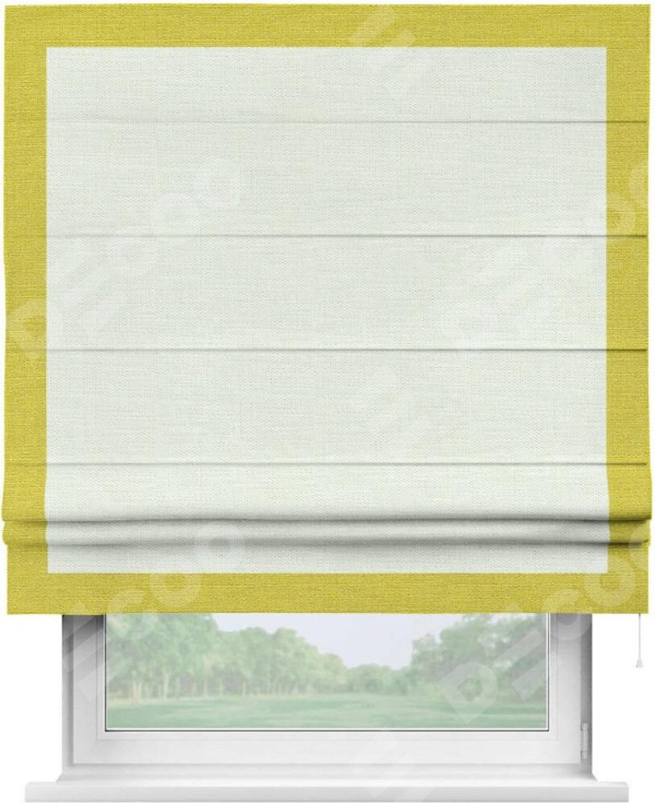 Римская штора «Кортин» с кантом Чесс, для проема, ткань лён молочный