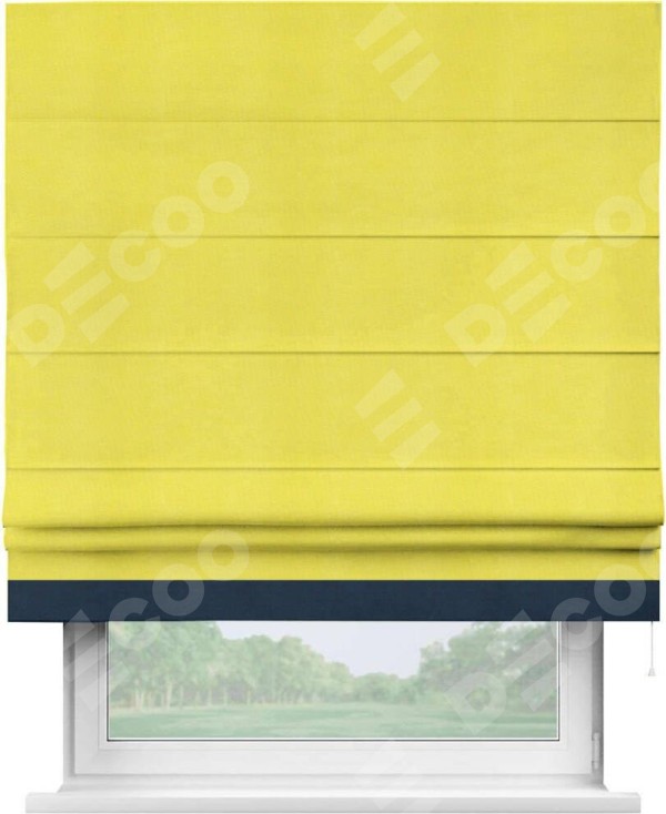 Римская штора «Кортин» с кантом Джестер, для проема, ткань вельвет cветло-желтый