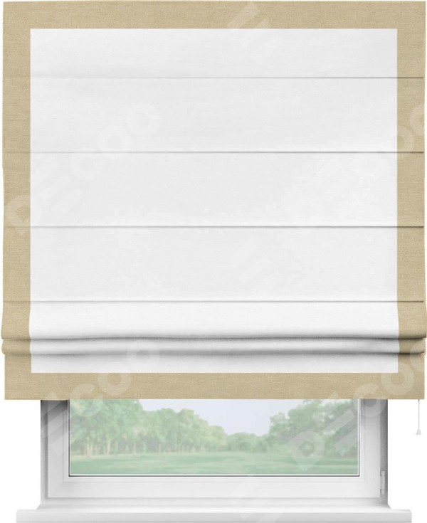 Римская штора «Кортин» с кантом Чесс, для проема, ткань вельвет дымчато-белый