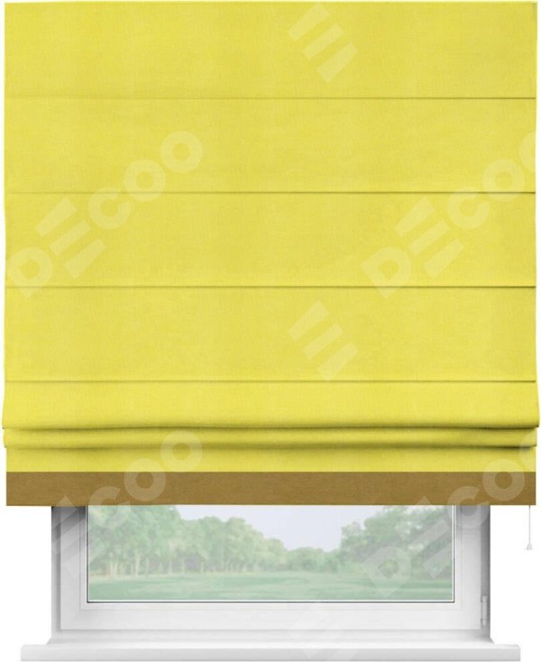 Римская штора «Кортин» с кантом Джестер, для проема, ткань вельвет cветло-желтый